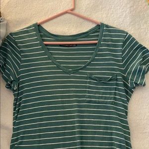 green and white striped v neck top